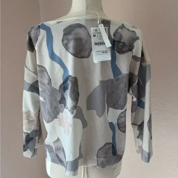 NWT Zara pull on knit light sweater, geometric details, viscose wide sleeves M - Picture 5 of 14